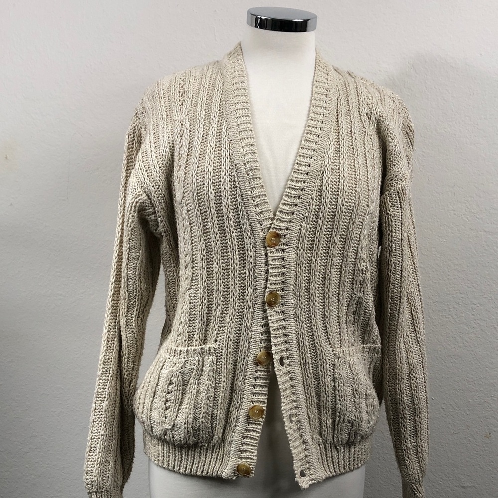 Gaeltarra Irish Linen Knit Sweater Cardigan Made In Ireland Small